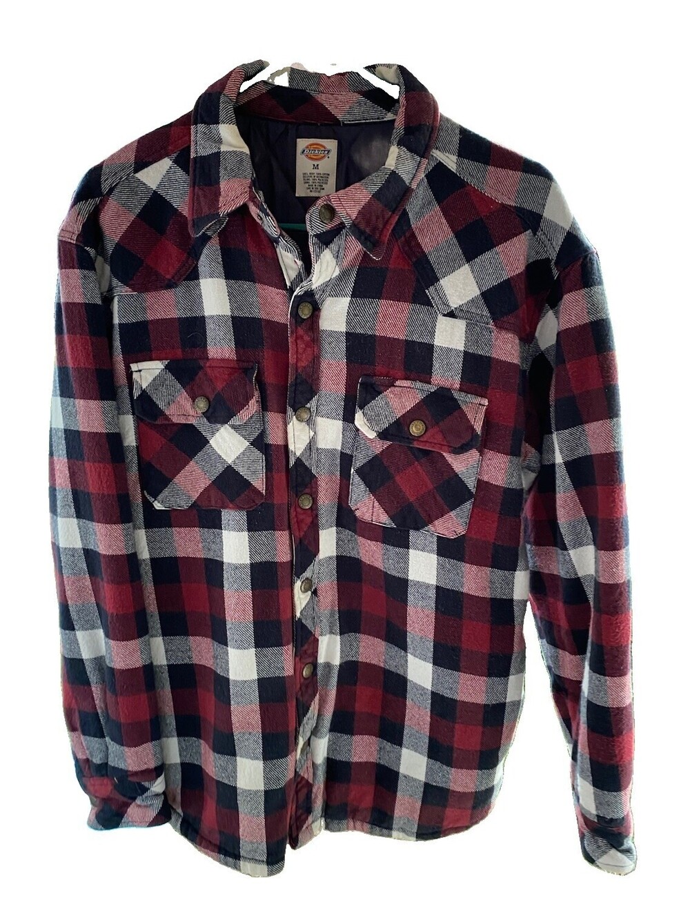 Dickies Men's Heavy Red/Gray Striped Flannel Button Up Shirt Size Medium